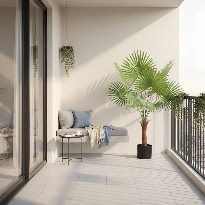 Sharpdo 87CM Artificial Fan Palm Tree, Lifelike Faux Tropical Palm Plant with 8 Large Palm Leaves, Low-Maintenance Fake Floor Plant for Home Office Living Room Balcony Decor, Potted - Image 3